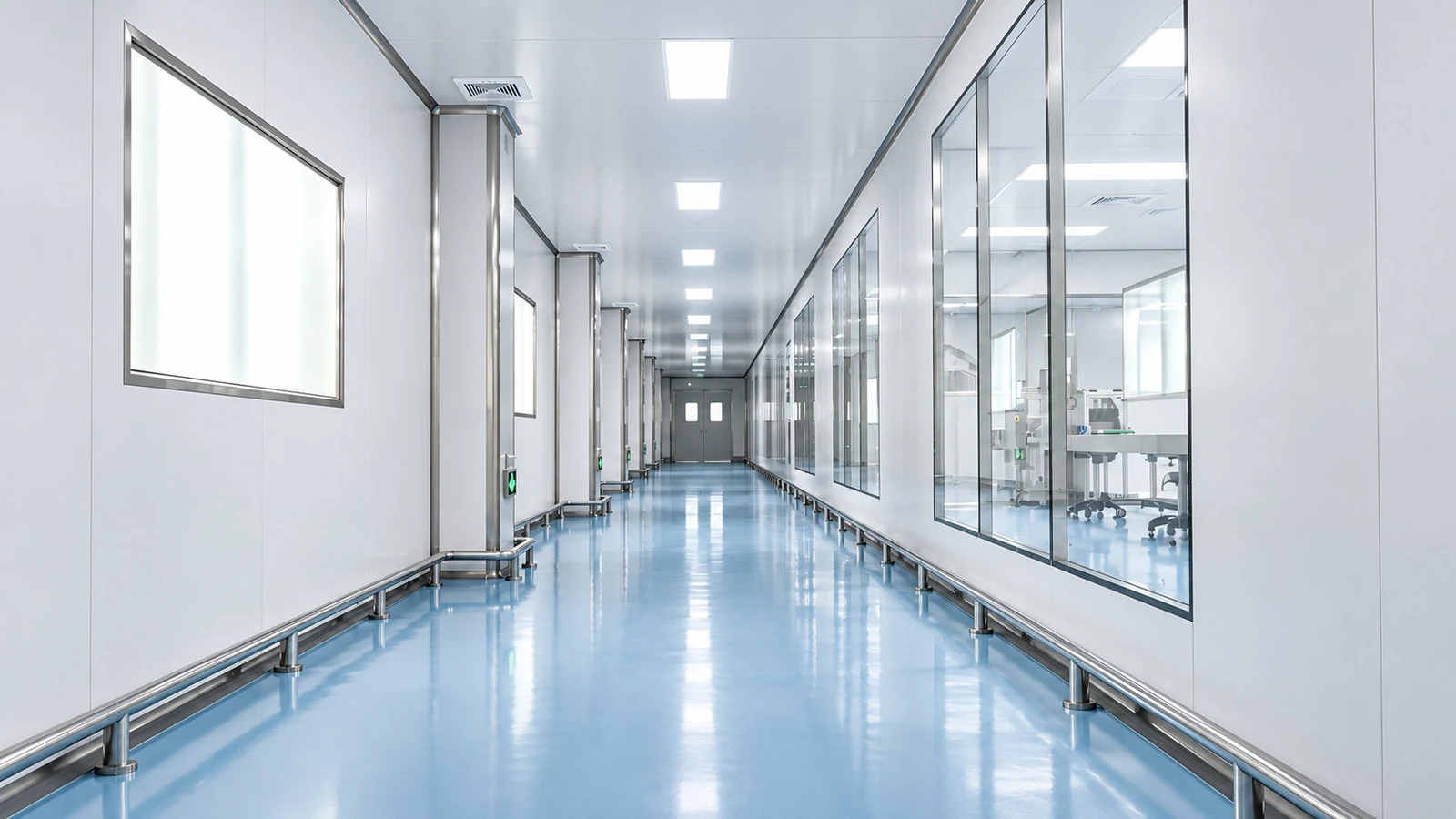 A clean controlled corridor in a cosmetic production environment