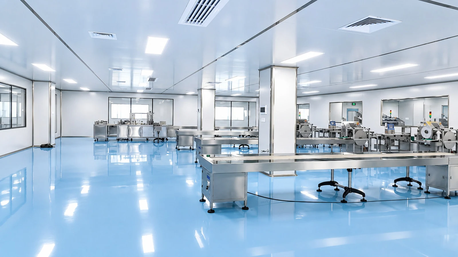 A wide cosmetic production workshop panorama