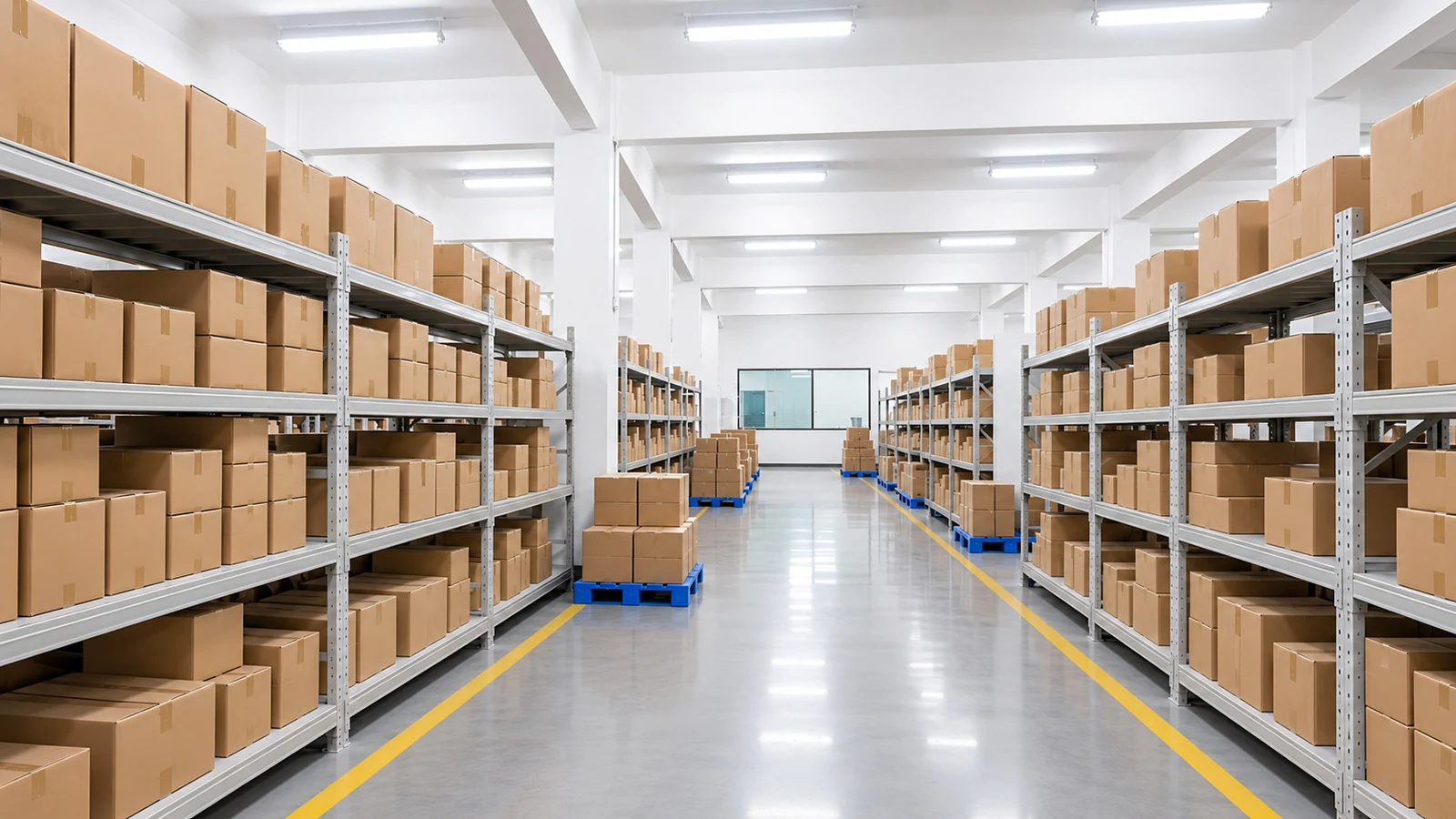 An organized finished-product warehouse environment