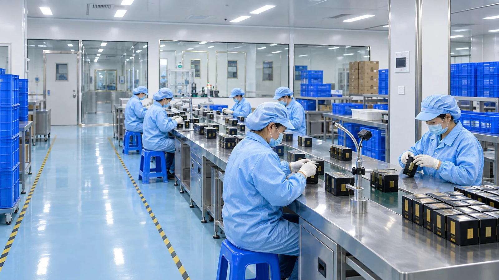 A long view through a cosmetic production area