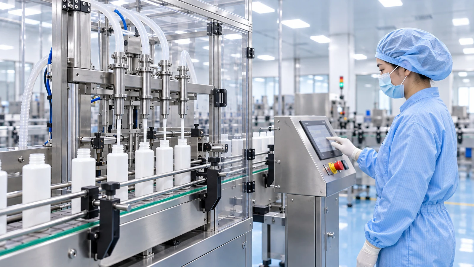 An operator working at the filling-line controls