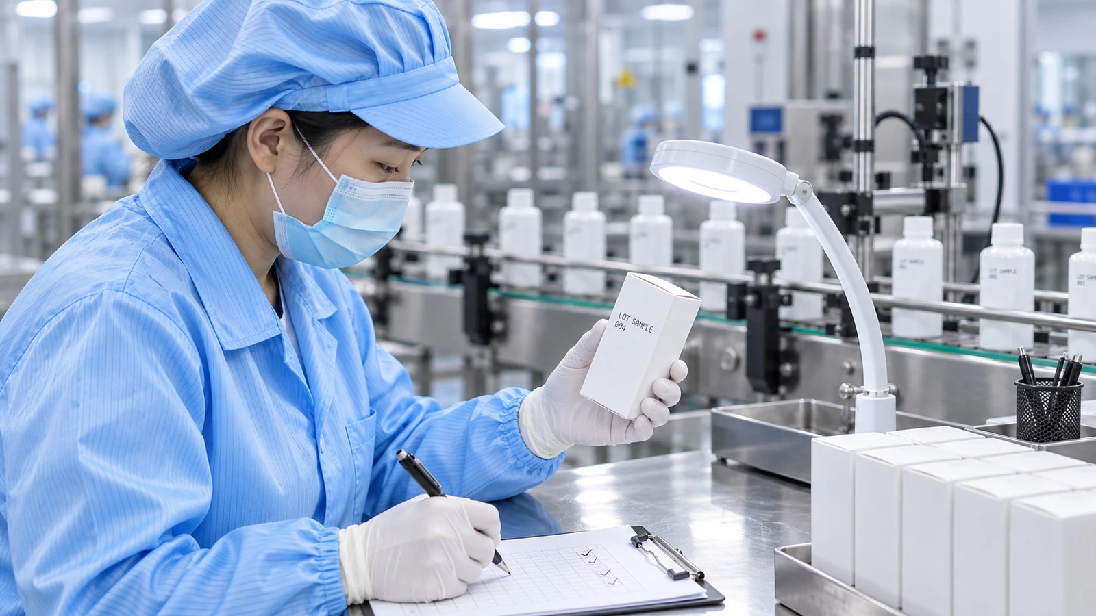An operator confirming first-piece production coding