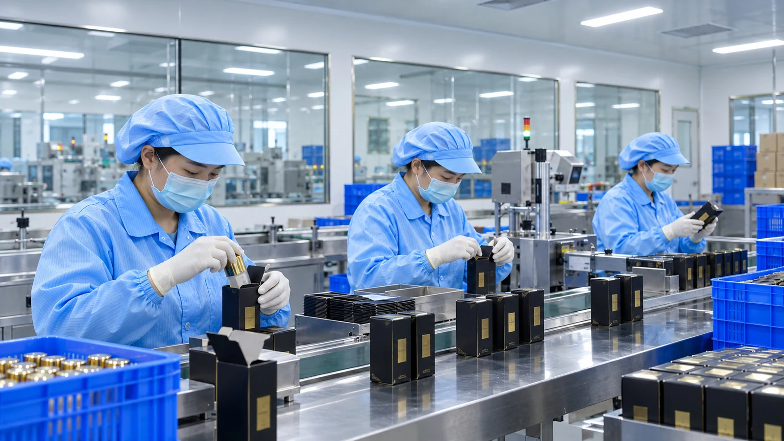 Operators collaborating along a secondary-packaging line