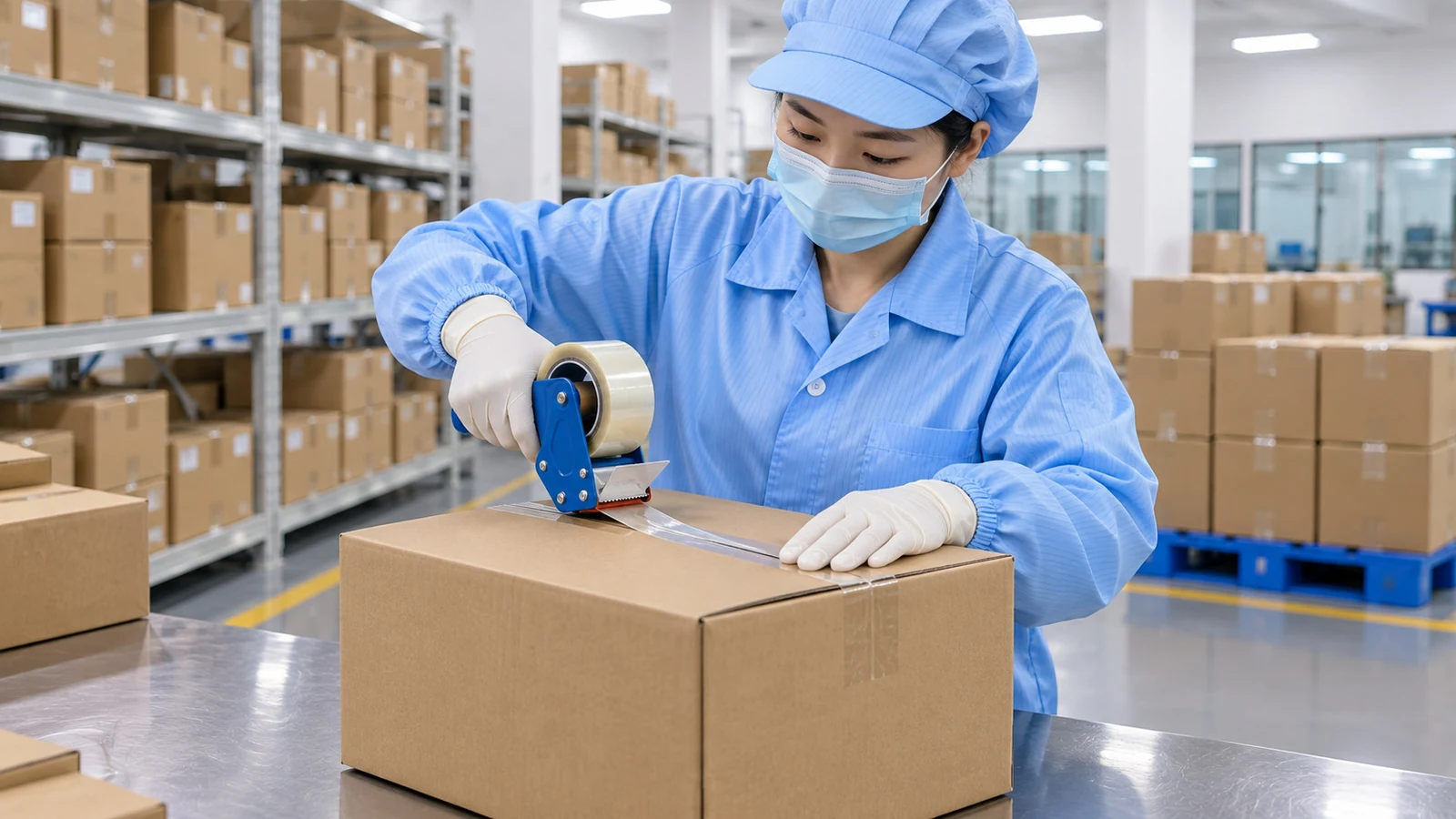 A finished-product carton being sealed