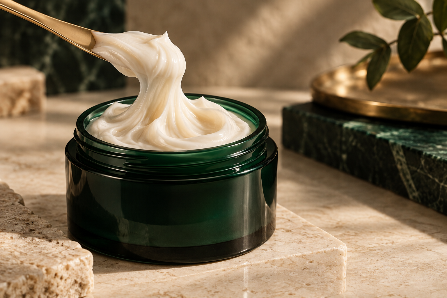 Dense treatment cream lifted to show rich body and slow movement